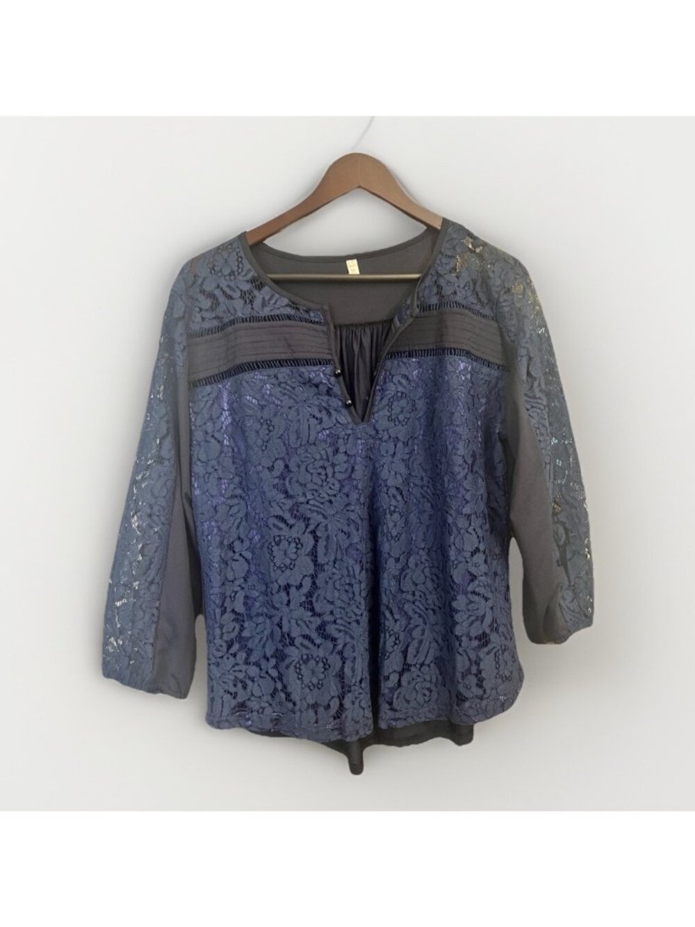 XXL Lace Midnight Blue Witchy Long Sleeve Peasant Cottagecore Top Whimsygoth Q - Picture 1 of 4